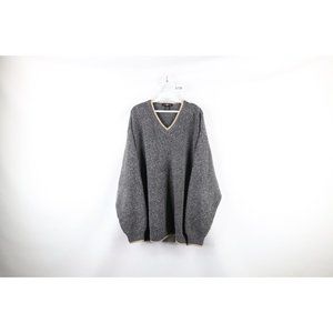 Vintage 90s Streetwear Mens 2XL XXL Blank Wool Blend Knit V-Neck Sweater Gray